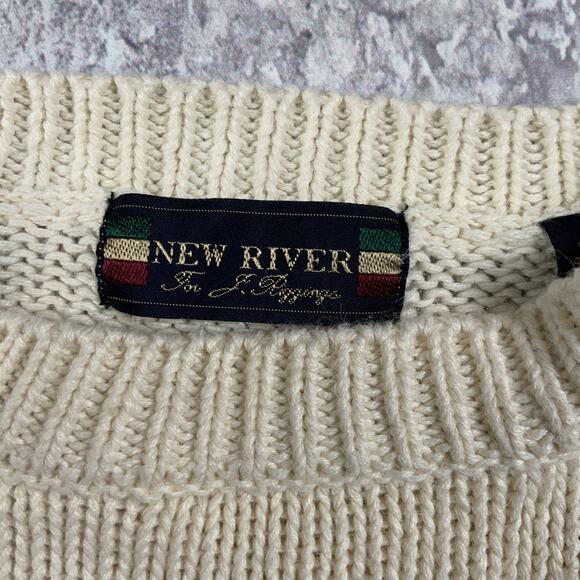 Vintage New River Sweater Mens Large Beige Paddles Knit Ivy Preppy J. Riggins - Picture 4 of 10